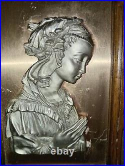 Antique Italian Brass/ Pewter/Silver Relief Framed Holy Mother, Rare Beautiful