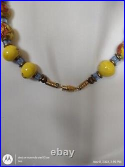 Antique Italian Glass Venetian wedding 28 Yellow Bead Necklace RARE BEAUTIFUL