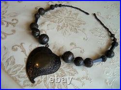 Antique Large Long Brass Heart Bead Necklace beautiful rare