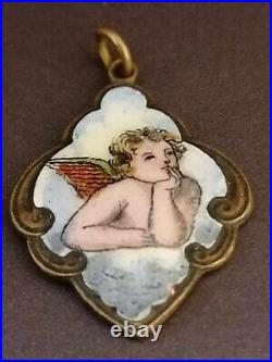 Antique Late Victorian Angel Cherub Bronze & Enamel Beautiful Rare Medal