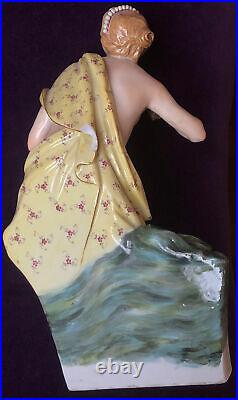 Antique Meissen RARE Figural Bookend Semi Nude Woman Walks In Ocean Waves Beauty