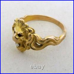 Antique Mens 10K Gold Diamond Ruby Lion Head Ring Size 12 Rare Unique Beautiful