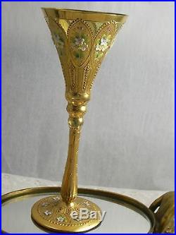 Antique Moser rare art glass goblet gold gilded beautiful flute shape