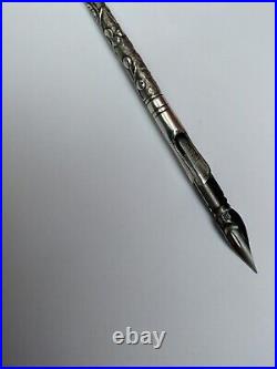Antique Novelty Chinese c1880 Silver Long Dip Pen Beautiful Very Rare Spare Nibs