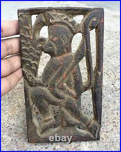 Antique Old Rare Handmade Beautiful Lord Hanuman Wooden Door Panel