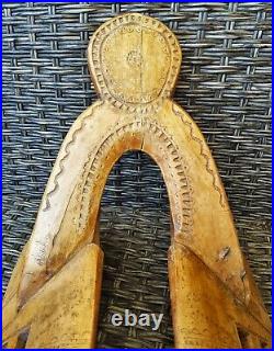 Antique Original & Rare Transylvanian Primitive Decorated Wood Saddle Beautiful
