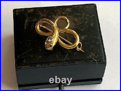 Antique Rare 18k Solid Gold Diamond 0.15 ct. Rubies Snake Brooch Pendant