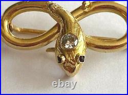 Antique Rare 18k Solid Gold Diamond 0.15 ct. Rubies Snake Brooch Pendant