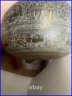 Antique Rare Beautiful Hand Religious Carved Brass Mughal /Surai Pot