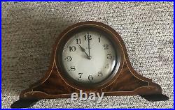 Antique Rare Beautiful Wood Veneer Made in France Mantel Table Desk 8 day Clock