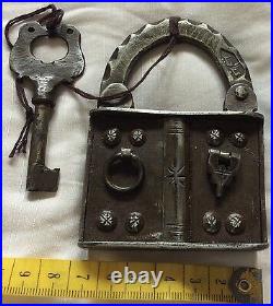Antique Rare Early Qajar Era Beautiful Large Cast Iron Lock, Lockable With Key