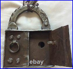 Antique Rare Early Qajar Era Beautiful Large Cast Iron Lock, Lockable With Key