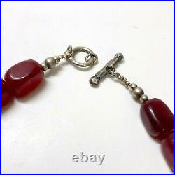 Antique Rare Necklace women Agate Cherry Red Old/Silver Plated Vintage Beautiful