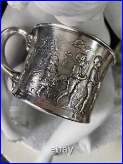 Antique Rare Sterling Silver Cup Beautiful Unique Silverware Engraved 20th C