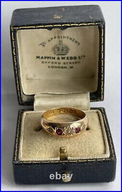 Antique Victorian 15ct Gold Ruby And Pearl Old Gypsy Ring 4g Chester Rare