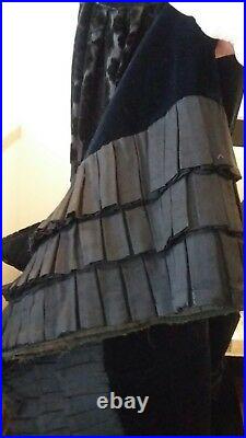 Antique Victorian BEAUTIFUL Rare Black Lush Velvet Brocade Bustle Skirt Mourning