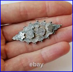 Antique Victorian Bicycle Brooch Sterling Silver Hallmarked Rare Unusual Bike