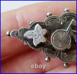 Antique Victorian Bicycle Brooch Sterling Silver Hallmarked Rare Unusual Bike