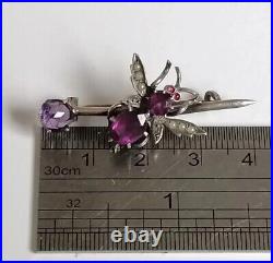 Antique Victorian Bug Brooch Amethyst Paste Stones Seed Pearls Fly Insect Rare