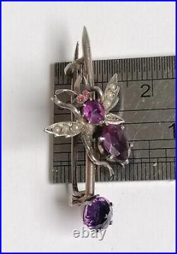 Antique Victorian Bug Brooch Amethyst Paste Stones Seed Pearls Fly Insect Rare