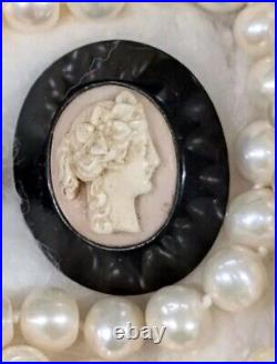 Antique Victorian Coral Cameo Whitby Jet Frame Circa 1860, Beautiful Rare Find