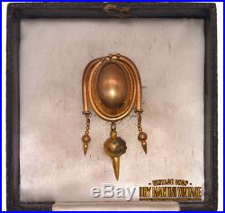 Antique Victorian Etruscan Pinchbeck Brooch Pin Tassels Finials Rare Beautiful