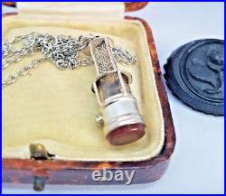 Antique Victorian Jet Broach & Rare Silver Miners Davey Lamp Seal Necklace