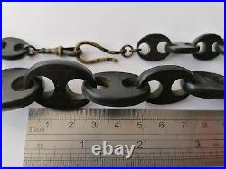 Antique Victorian Mourning Necklace Vulcanite Faux Jet chain link Black Old Rare