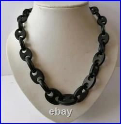 Antique Victorian Mourning Necklace Vulcanite Faux Jet chain link Black Old Rare