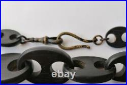 Antique Victorian vulcanite chain link Mourning Necklace Black Rare Old Faux Jet