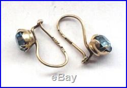 Antique Vintage 875 Sterling Silver Earrings Drop Russian Aquamarine Blue Rare