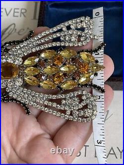 Antique brooch Bug 1940s Huge 3+ Inch Czech Glass Rhinestone Rare Beautiful