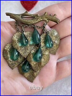 Antique brooch Grapes brooch 1920-30s Vintage green glass beautiful rare