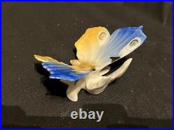 Antique rare beautiful porcelain butterfly, sunbathing on a twig, marked bottom