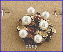 Antique vintage Pearls Clasp 14k Pink gold Pearls and Rubies rare 50's 1of Kind
