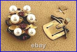 Antique vintage Pearls Clasp 14k Pink gold Pearls and Rubies rare 50's 1of Kind