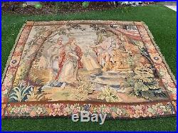 BEAUTIFUL ANTIQUE TAPESTRY, HAND LOOMED, RARE DESIGN, FRENCH, 7'10 by 6'7