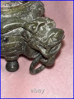 BEAUTIFUL Antique Jade Temple Lion Dragon Head Incense Burner Rings Chinese RARE