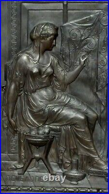 BEAUTIFUL RARE Antique INTRICATE 3D METAL ORNATE GRECIAN LADY Wood Wall Cabinet