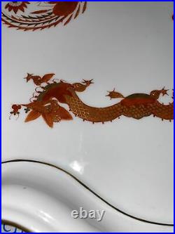 BEAUTIFUL & RARE Form LARGE MEISSEN Red Court Dragon TRAY Platter Dish ANTIQUE