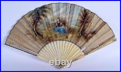 BEAUTIFUL RARE Louis XVI FRENCH HAND PAINTED HAND HELD FAN & SILVER PIQUE WORK