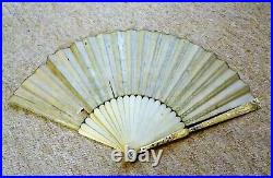 BEAUTIFUL RARE Louis XVI FRENCH HAND PAINTED HAND HELD FAN & SILVER PIQUE WORK