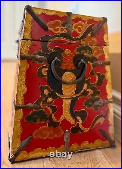 Beautiful ANTIQUE TIBETAN Trunk / Monastary Box Front Facing DRAGON (rare)