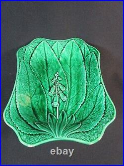 Beautiful Antique 1800's Wedgwood Green Majolica Foxglove Bowl, Plate, Rare