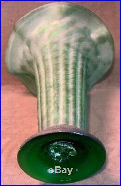 Beautiful Antique Art Nouveau Vase Art Deco Green Frosted Hand Blown Vase Rare