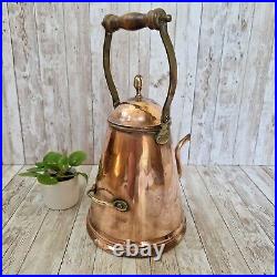 Beautiful Antique Copper Hanging Kettle Coffee Pot Hammered Rare Pot Farmhouse