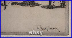 Beautiful Antique German Town Landscape Etching Gustav Kampmann, Fine & Rare