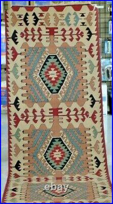 Beautiful Antique Kilim Weave Wool Hand Woven Runner Rug Red Blue Rare Custom