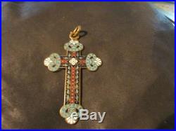 Beautiful Antique RARE, Large Enamelled Cross Pendant