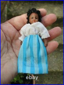Beautiful Antique Rare Miniature Black Mignonette Doll 3.5 ins / 9cm Bare Feet